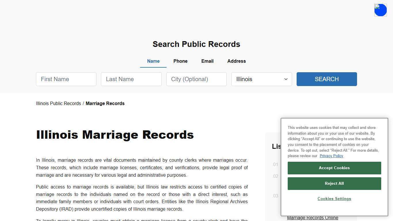 Illinois Marriage Records Search - Licenses & Certificates